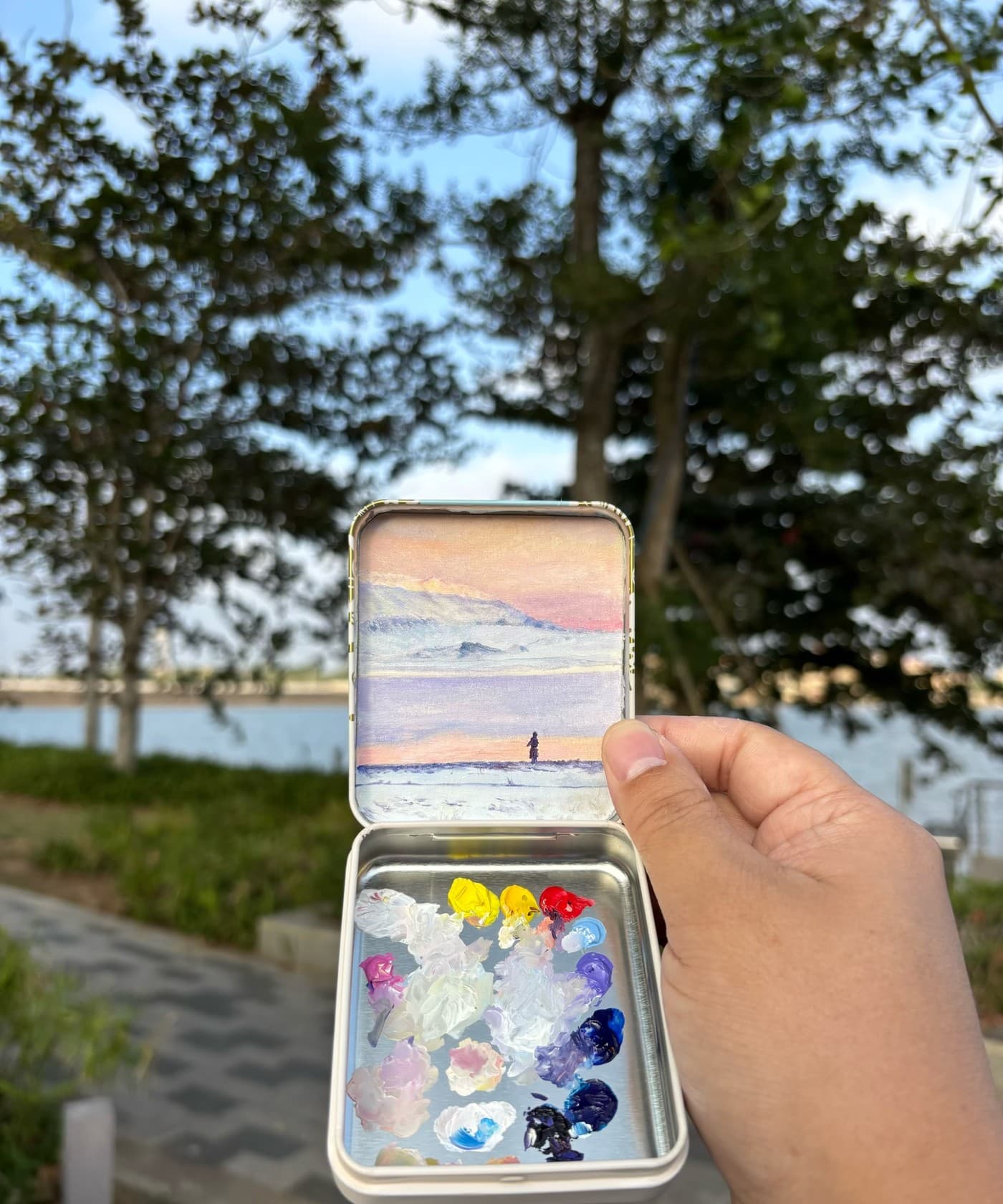 Pastel shoreline in a pocket case